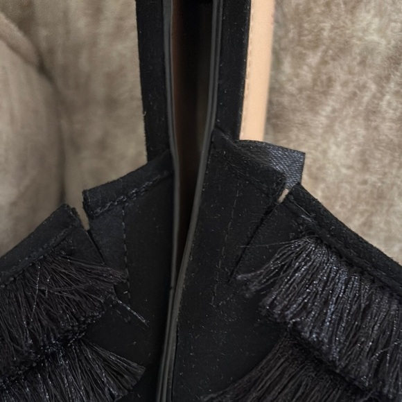 Women's Black Fringe Slide Sandals with black Swede toes - Picture 7 of 9